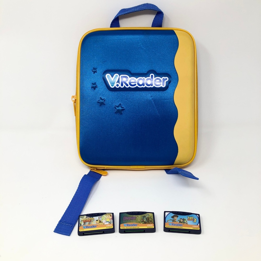 VTech V.Reader Blue Yellow Carrying Case + 3 Game Cartridges